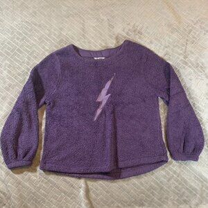 Wildfox Womens Medium Sweatshirt Purple Lightning Bolt Teddy Bear Faux Sherpa